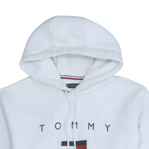Tommy Hilfiger Men's White Pullover Hoodie L Logo Fleece
