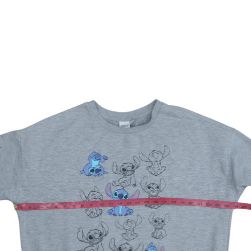 Disney Women Grey Stitch Sweatshirt L 14/16 Crew Neck Pullover