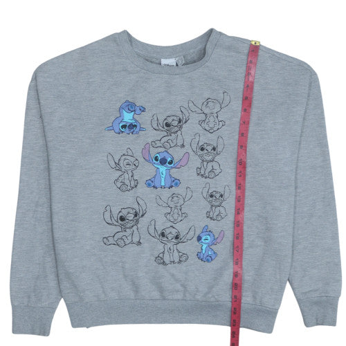 Disney Women Grey Stitch Sweatshirt L 14/16 Crew Neck Pullover