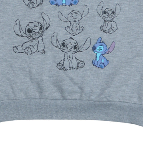 Disney Women Grey Stitch Sweatshirt L 14/16 Crew Neck Pullover