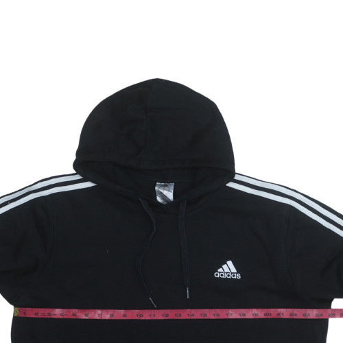 Adidas Mens Black XL Pullover Hoodie with Logo Stripes