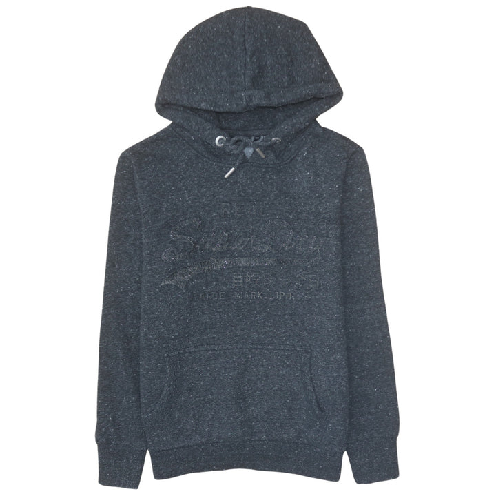 Superdry Womens Black Pullover Hoodie Size 14 Graphic Logo Hooded Sweatshirt