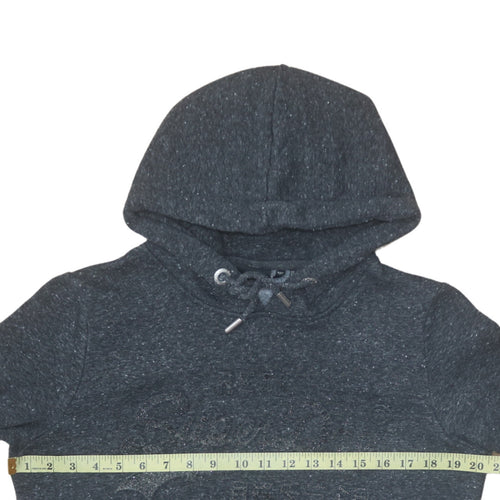 Superdry Womens Black Pullover Hoodie Size 14 Graphic Logo Hooded Sweatshirt