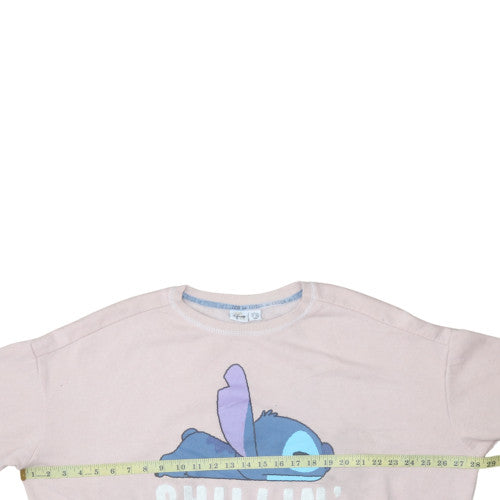 Disney Women Pink Stitch Sweatshirt L Relaxed Fit Crew Neck