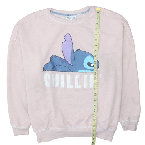 Disney Women Pink Stitch Sweatshirt L Relaxed Fit Crew Neck