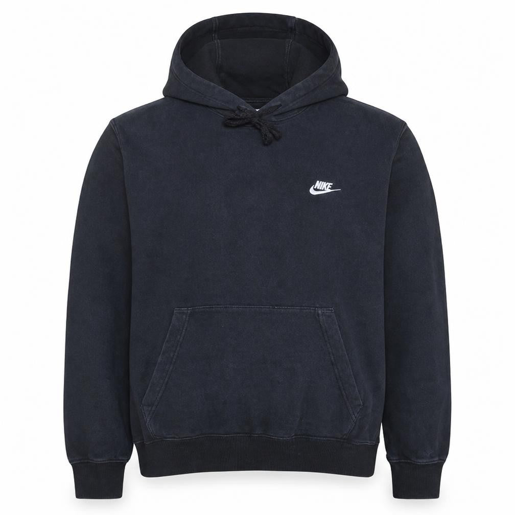 Front view of Nike men’s black pullover hoodie large fleece cotton blend