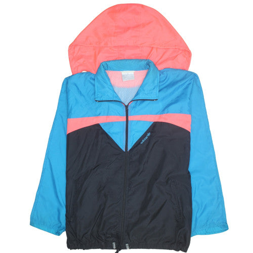 Adidas Womens Blue Retro Windbreaker Jacket L Hooded Full Zip Lightweight