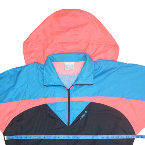 Adidas Womens Blue Retro Windbreaker Jacket L Hooded Full Zip Lightweight