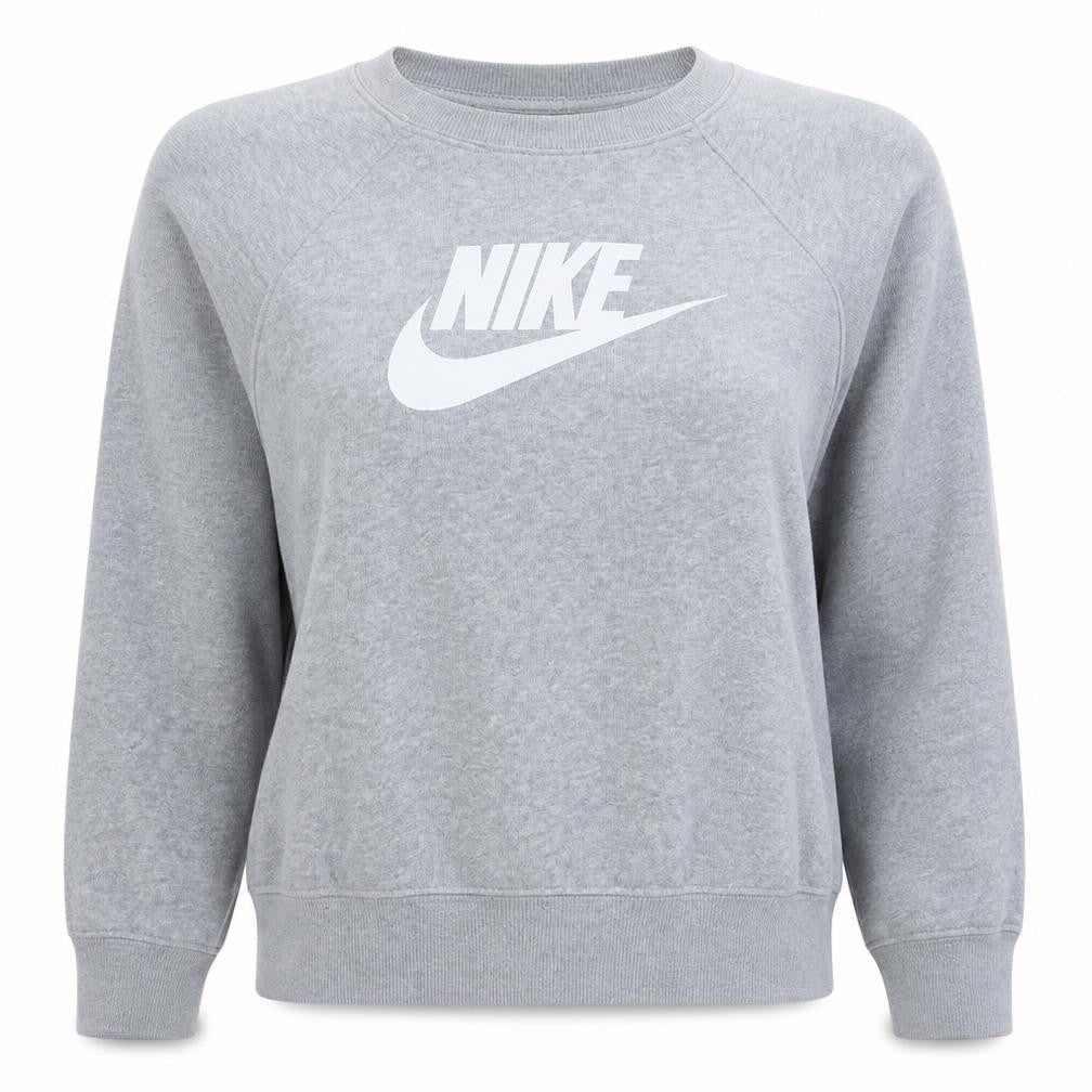Front view of Nike women’s grey small pullover crew neck sweatshirt