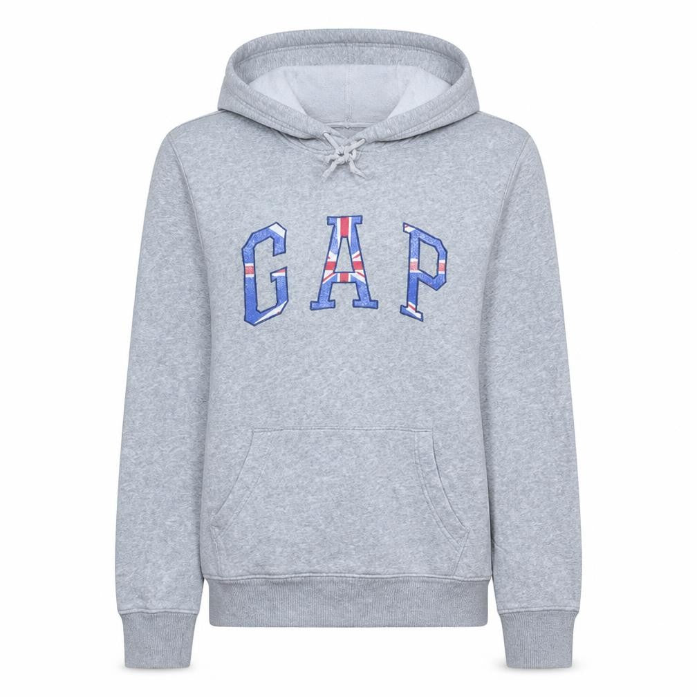 Front view of Gap women’s grey pullover hoodie xs cotton blend casual