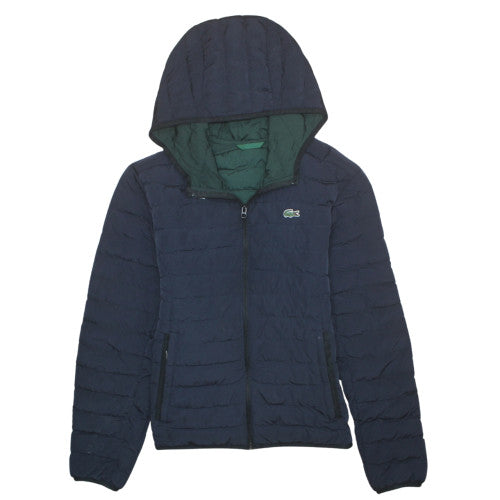 Lacoste Men's Blue Hooded Puffer Jacket Size M Full Zip Quilted Coat