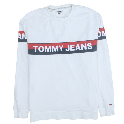 Tommy Jeans Men's White XL Pullover Sweatshirt with Logo