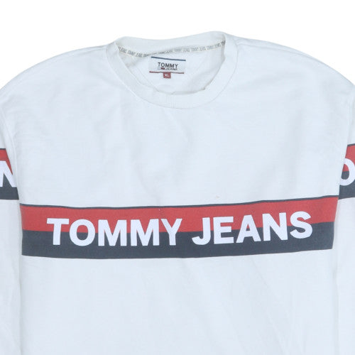 Tommy Jeans Men's White XL Pullover Sweatshirt with Logo