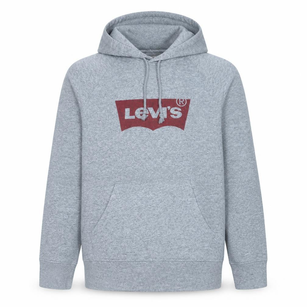 Front view of Levi's Men's Grey Pullover Hoodie Medium Logo Fleece Sweatshirt