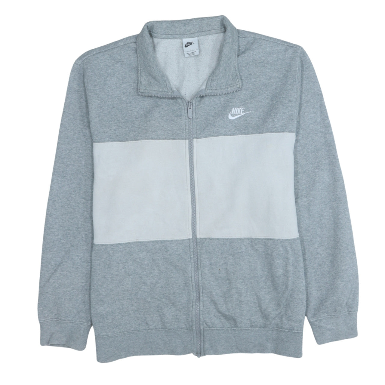 Nike Men's Grey Track Jacket L Full Zip Colourblock Fleece