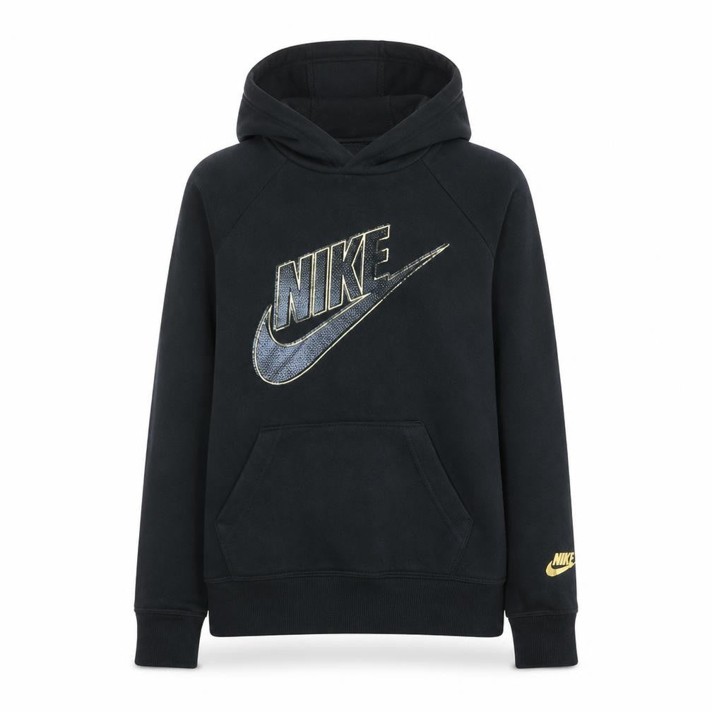 Front view of Nike Women's Black XS Pullover Hoodie with Gold Logo