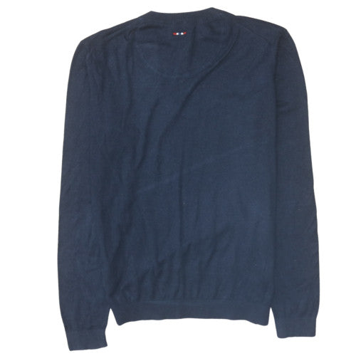 Napapijri Men's Blue V-Neck Cotton Knit Jumper Size M Classic Fit