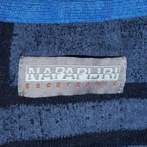 Napapijri Men's Blue V-Neck Cotton Knit Jumper Size M Classic Fit