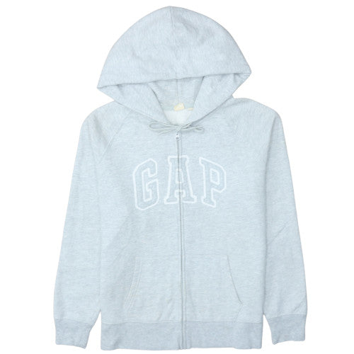 GAP Women Light Grey Full Zip Hoodie Large Cotton Blend Logo