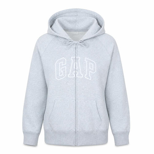 GAP Women Light Grey Full Zip Hoodie Large Cotton Blend Logo