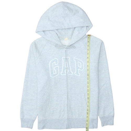 GAP Women Light Grey Full Zip Hoodie Large Cotton Blend Logo