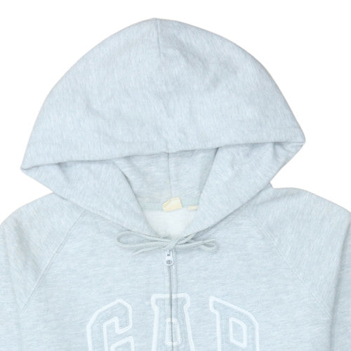 GAP Women Light Grey Full Zip Hoodie Large Cotton Blend Logo