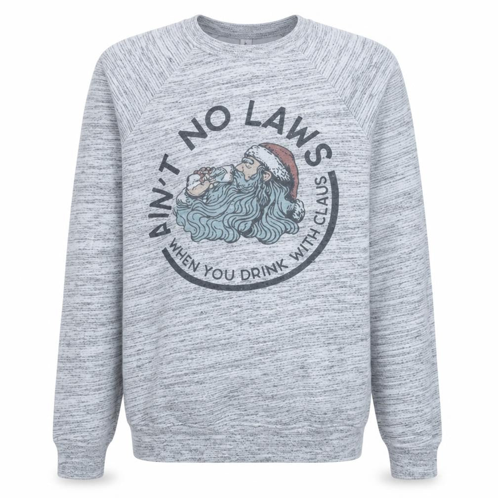 Bella Canvas Men's Grey Christmas Santa Graphic Crew Neck Sweatshirt M
