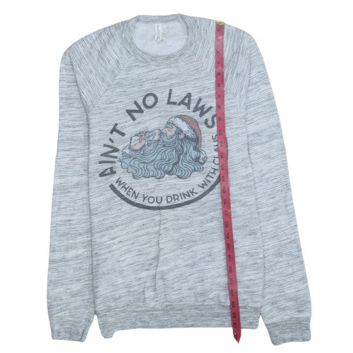 Bella Canvas Men's Grey Christmas Santa Graphic Crew Neck Sweatshirt M