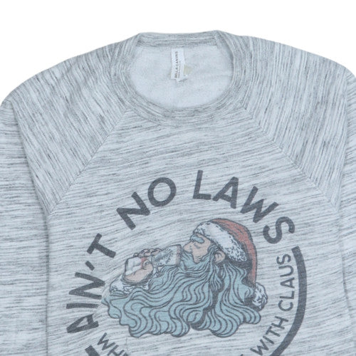 Bella Canvas Men's Grey Christmas Santa Graphic Crew Neck Sweatshirt M
