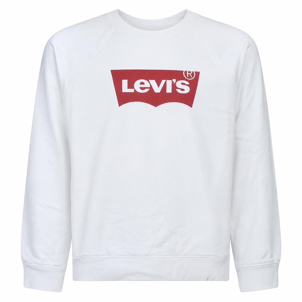 Front view of Levi's Men's White Logo Crew Neck Pullover Sweatshirt M
