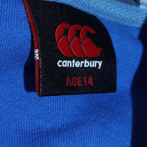 Canterbury Boys Blue Pullover Hoodie Age 14 Rugby Logo Fleece Sweatshirt
