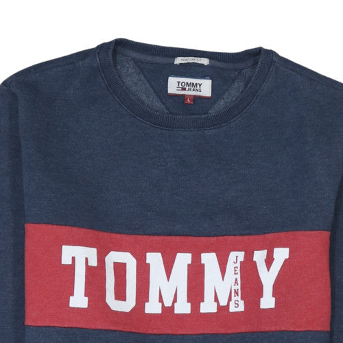Tommy Jeans Men’s Blue Pullover Sweatshirt L Regular Fit Logo