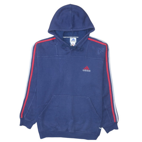 Adidas Men Blue Pullover Hoodie L Sports Fleece Logo Sweatshirt