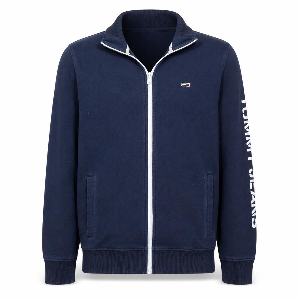 Front view of Tommy Jeans Men's Blue Full Zip Sweatshirt M Regular Fit