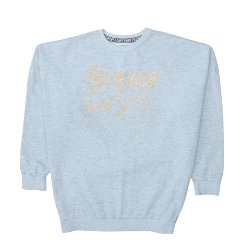 Superdry Womens Light Blue XL Crew Neck Logo Pullover Sweatshirt