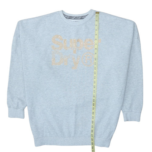 Superdry Womens Light Blue XL Crew Neck Logo Pullover Sweatshirt