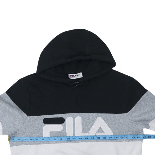 FILA Mens Black Grey White Pullover Hoodie L Classic Logo Sweatshirt