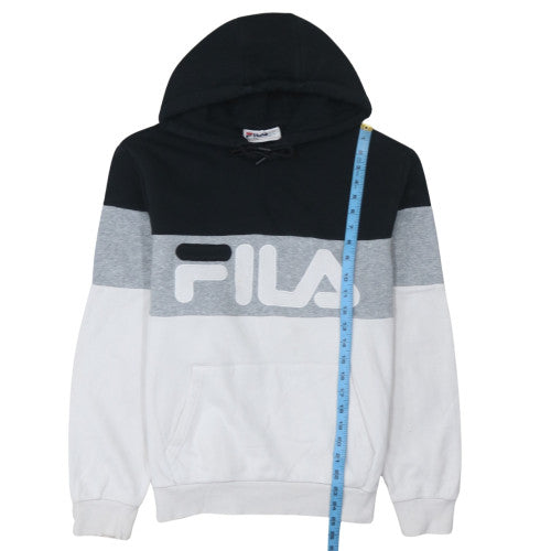 FILA Mens Black Grey White Pullover Hoodie L Classic Logo Sweatshirt