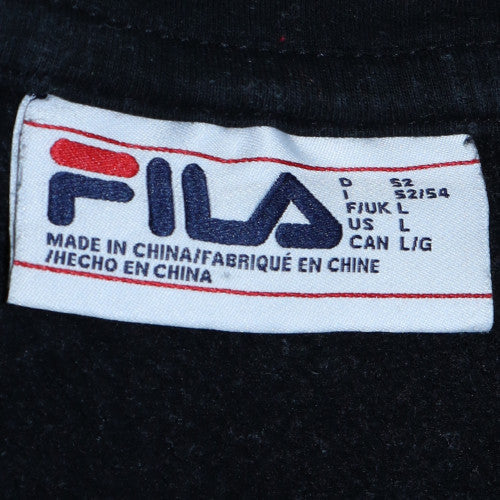 FILA Mens Black Grey White Pullover Hoodie L Classic Logo Sweatshirt