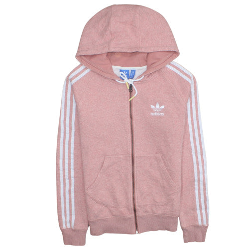 Adidas Womens Pink Full Zip Hoodie Size 10 Classic Hooded Sweatshirt