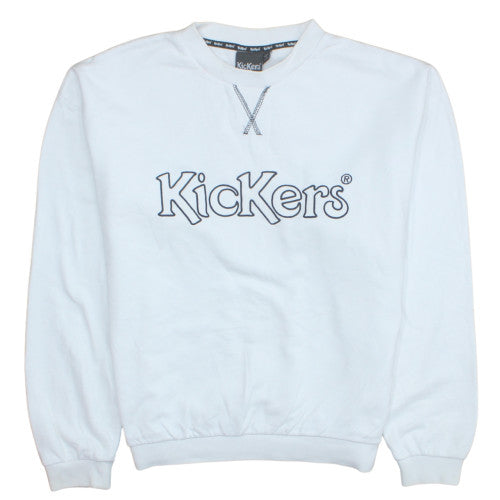 Kickers Men's White Logo Crew Neck Pullover Sweatshirt M
