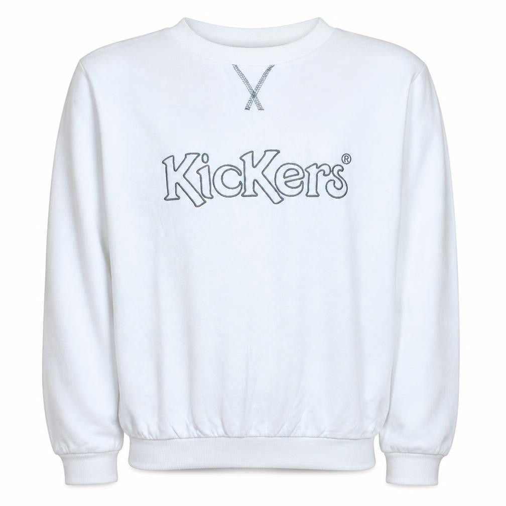 Front view of Kickers Men's White Logo Crew Neck Pullover Sweatshirt M