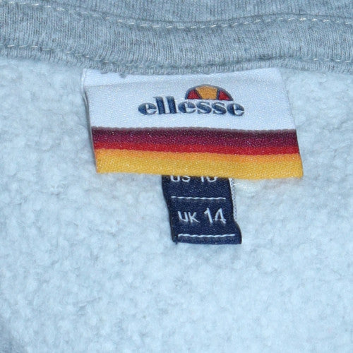 Ellesse Women's Grey Cropped Hoodie UK 14 Logo Tape Drawstring