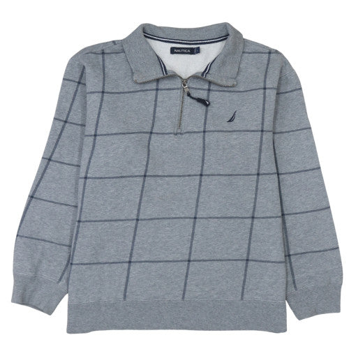 Nautica Men's Grey Check 1/4 Zip Fleece Sweatshirt Size L