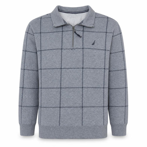 Nautica Men's Grey Check 1/4 Zip Fleece Sweatshirt Size L