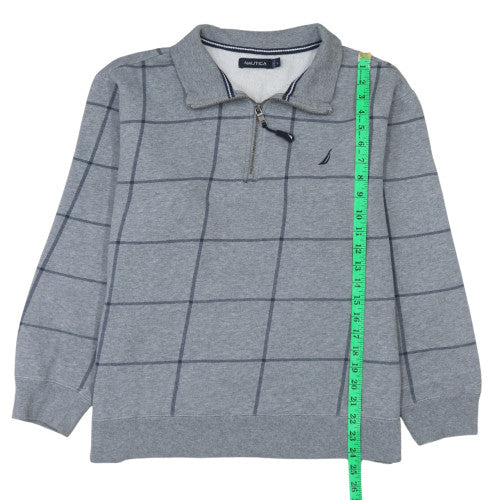 Nautica Men's Grey Check 1/4 Zip Fleece Sweatshirt Size L
