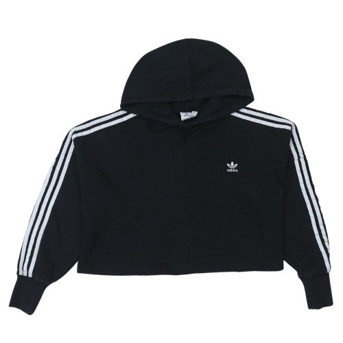 Adidas Womens Black Crop Pullover Hoodie UK 12 3-Stripes Logo