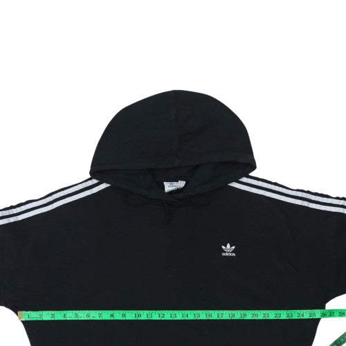 Adidas Womens Black Crop Pullover Hoodie UK 12 3-Stripes Logo