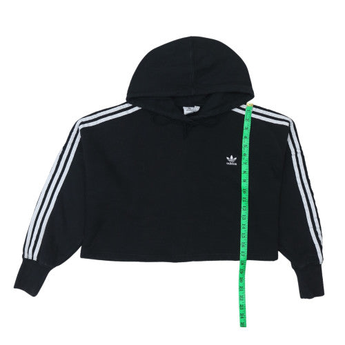 Adidas Womens Black Crop Pullover Hoodie UK 12 3-Stripes Logo