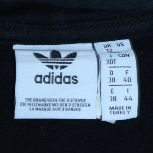 Adidas Womens Black Crop Pullover Hoodie UK 12 3-Stripes Logo